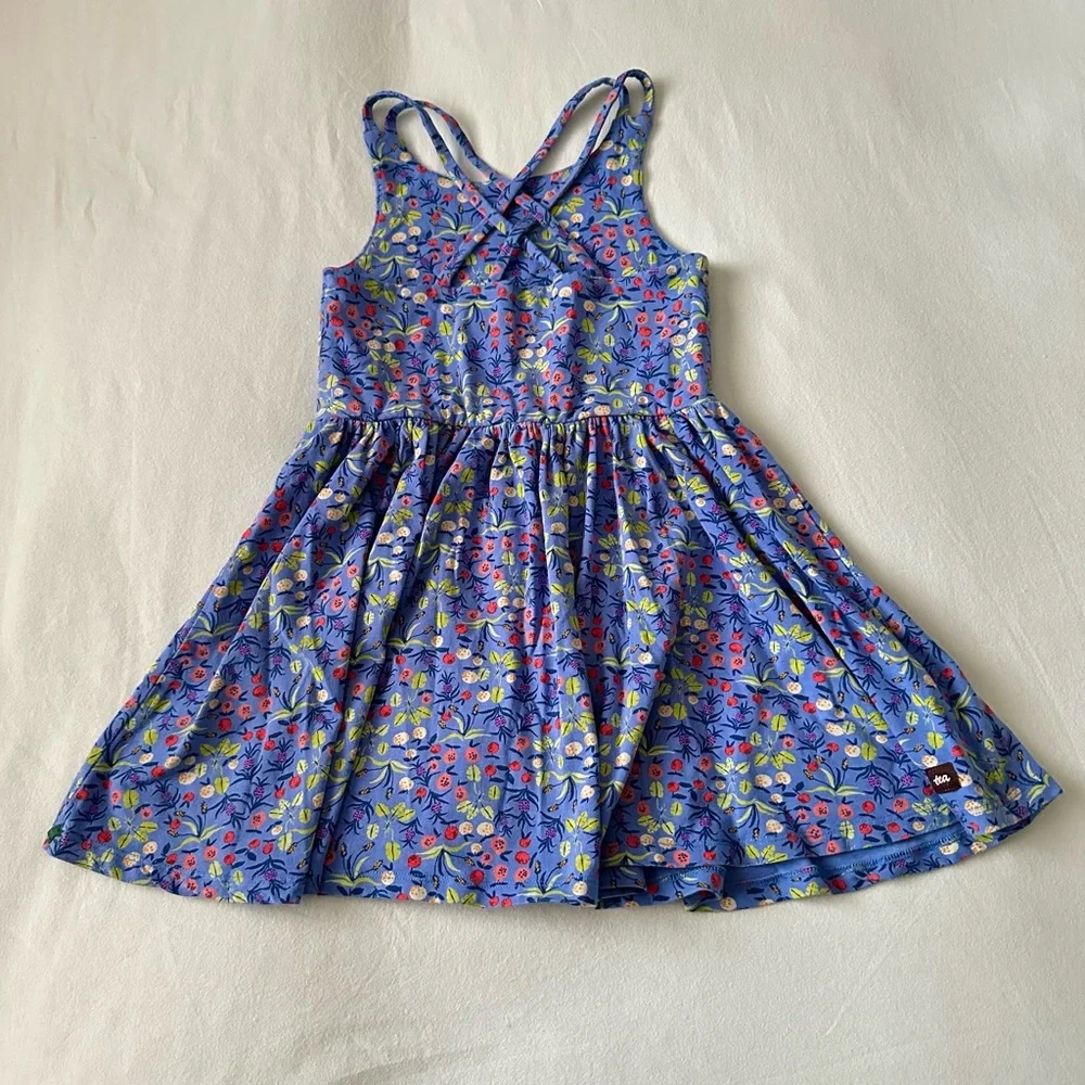 Tea Collection Blue Floral Sundress with Pink and Yellow Accents